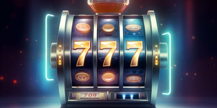 Slot machine wins the jackpot. 777 Big win concept.